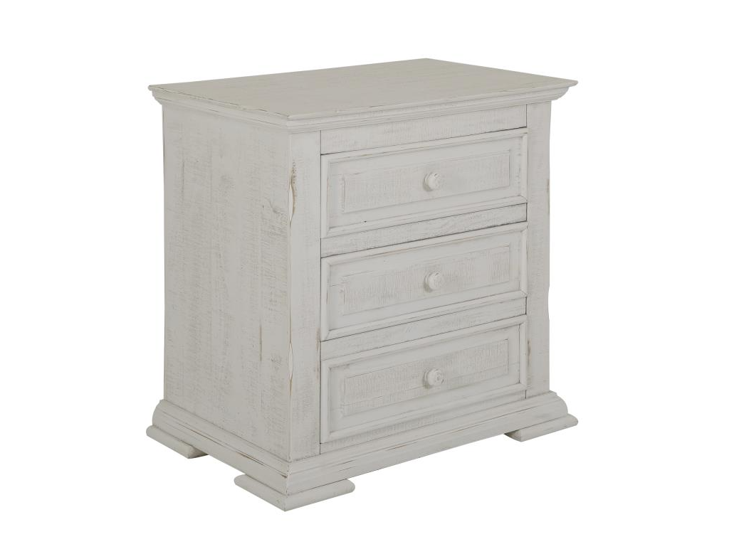 Terra White Three Drawer Nightstand