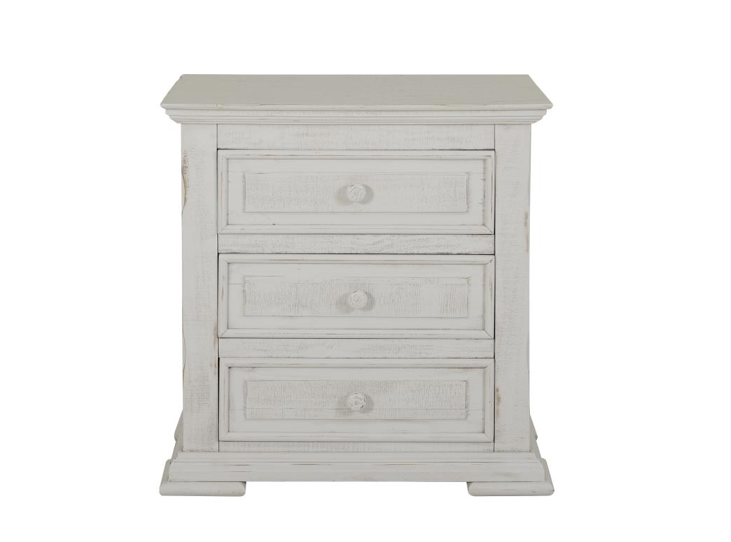 Terra White Three Drawer Nightstand