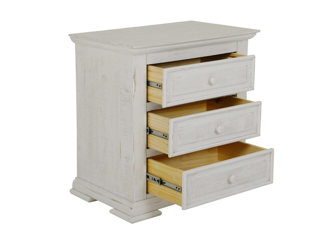 Terra White Three Drawer Nightstand